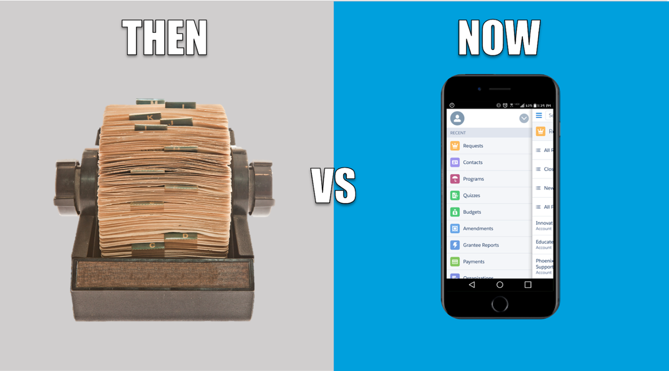 Photograph comparison of rolodex and smartphone