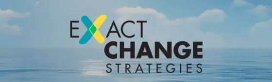 Image: Blue sky and ocean with Exact Change Strategies logotype