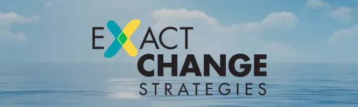 Image: Blue sky and ocean with Exact Change Strategies logotype