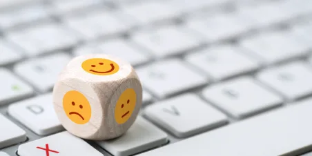 Happy dice on keyboard