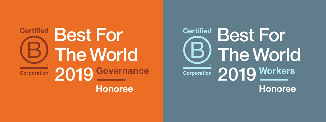 Logos of B Corp Best For The World Honors Governance and Workers 2019