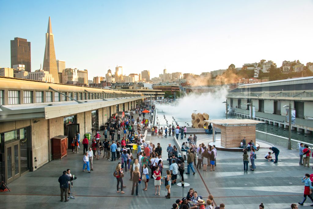 Photo: Visitors outside the exterior of The Exploratorium.
