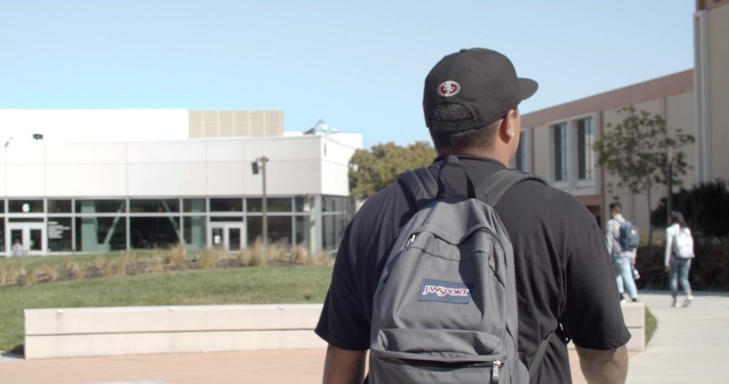 Photo: Students walking around Skyline College campus.