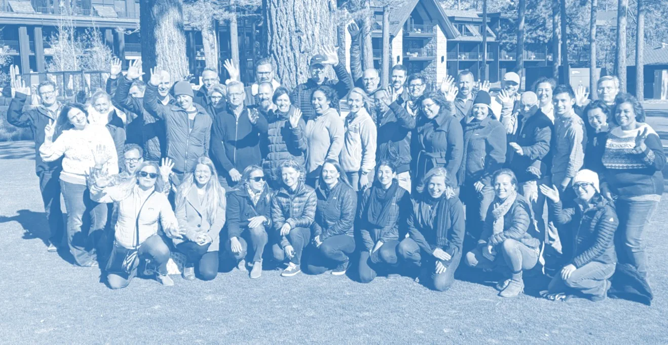 Photo: Exponent staff pose for a group picture at Lake Tahoe staff retreat.