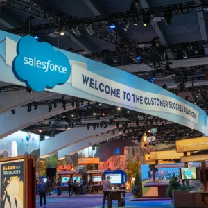 Photo: Conference banner that reads Salesforce Welcome to the Customer Success Platform