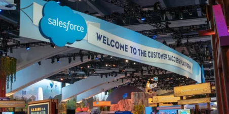 Photo: Conference banner that reads Salesforce Welcome to the Customer Success Platform