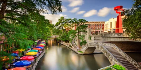 San Antonio, Texas, USA cityscape at the Riverwalk.